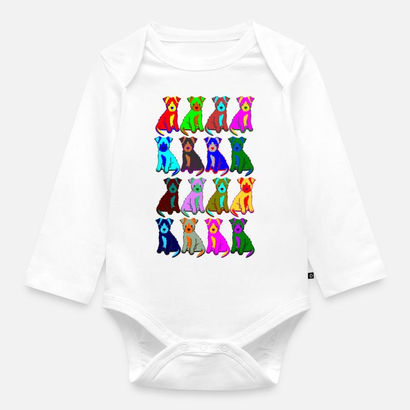 Bunte Welpen - Baby Bio-Langarm-Body - Weiß