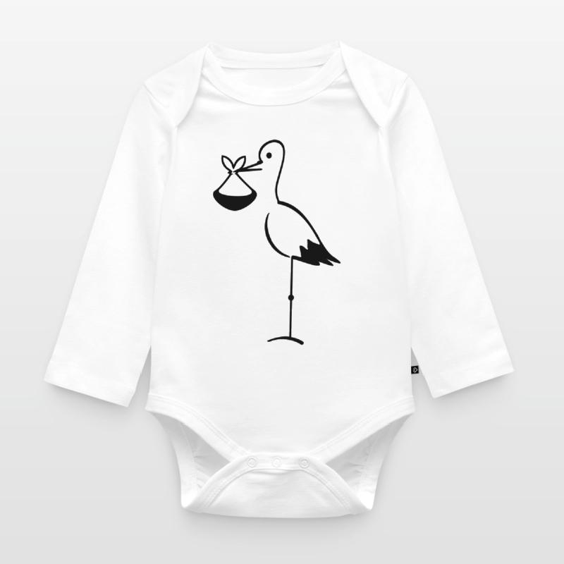 Storch mit Bündel / stork with bundle (1c) Organic Longsleeve Baby Bodysuit