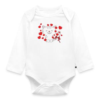 Katze mit Herzen - Baby Bio-Langarm-Body - Weiß - Vorne