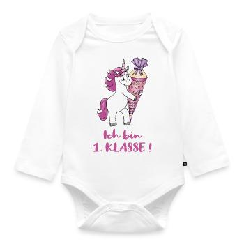 Unicorn with sugar bag First class - Organic Longsleeve Baby Bodysuit - white - Front