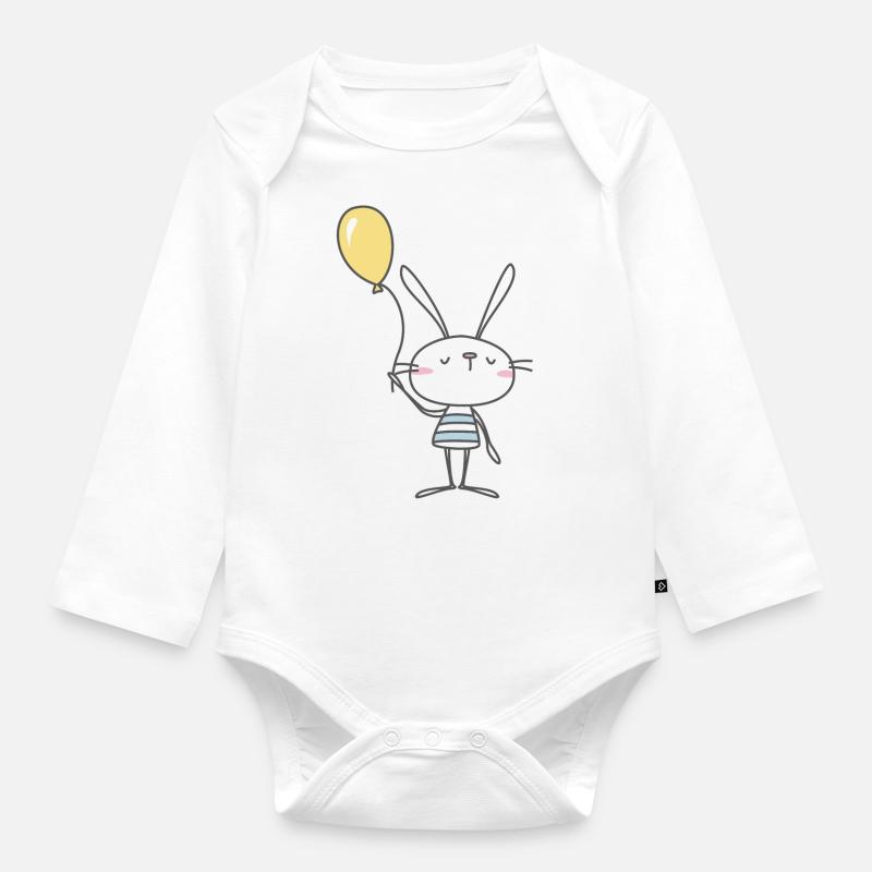 Lapin avec ballon jaune - Body Bébé bio manches longues - blanc