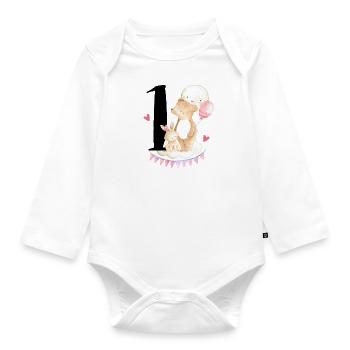 1. geburtstag, eins, erster, birthday, first, Girl - Baby Bio-Langarm-Body - Weiß - Vorne