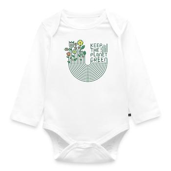 Fleurs et lettrage (garder le vert, minimal) - Body Bébé bio manches longues - blanc - Devant