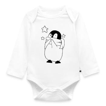 Penguin with stars - Organic Longsleeve Baby Bodysuit - white - Front