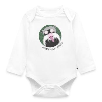 Funny monkey with a beard and glasses - Organic Longsleeve Baby Bodysuit - white - Front
