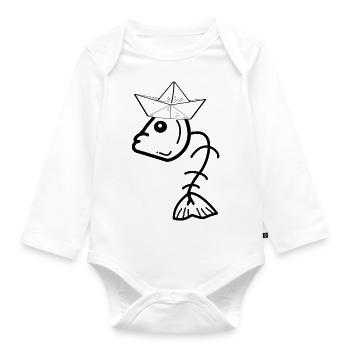 Fish bone fish head paper hat Moin - Organic Longsleeve Baby Bodysuit - white - Front