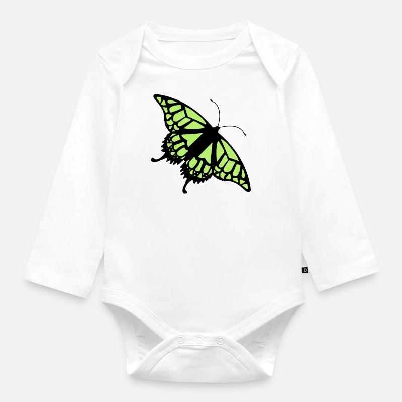 Schmetterling (Farben personalisierbar) - Baby Bio-Langarm-Body - Weiß