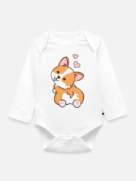 Corgi - Baby Bio-Langarm-Body - Weiß