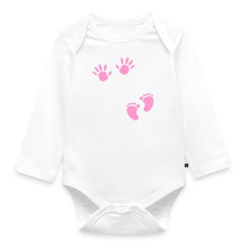 Schwangerschaft Fußabdruck Hand Mädchen Baby Bauch - Baby Bio-Langarm-Body - Weiß - Vorne
