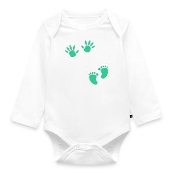 Schwangerschaft Fußabdruck Handabdruck Baby Bauch - Baby Bio-Langarm-Body - Weiß - Vorne