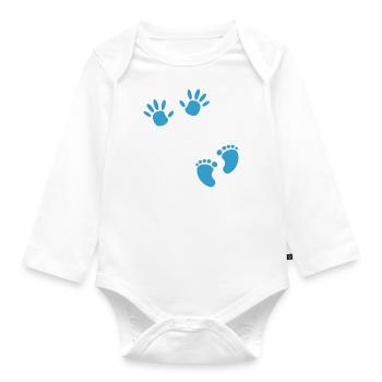 Schwangerschaft Fußabdruck Hand Junge Baby Bauch - Baby Bio-Langarm-Body - Weiß - Vorne