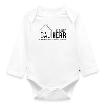 Kleiner Bauherr - Ich bekomme das größte Zimmer - Baby Bio-Langarm-Body - Weiß - Vorne