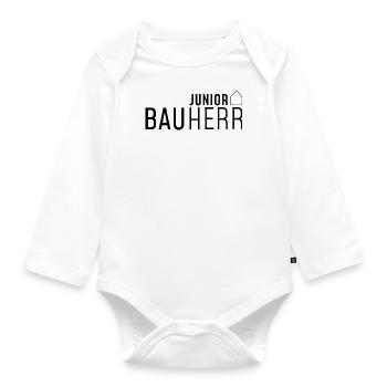 Junior Bauherr mit Haus - Baby Bio-Langarm-Body - Weiß - Vorne