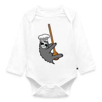 Industrious sloth kitchen cooking cooking spoon hobby chef - Organic Longsleeve Baby Bodysuit - white - Front