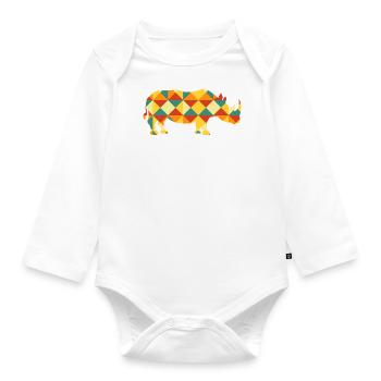 Nashorn Afrika Tier Tiere Safari Muster abstrakt - Baby Bio-Langarm-Body - Weiß - Vorne