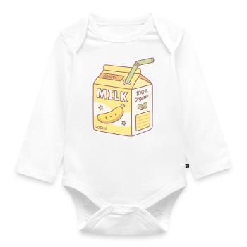 Cute Banana Milk Carton Box Doodle - Organic Longsleeve Baby Bodysuit - white - Front