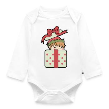 Elf in a gift - Organic Longsleeve Baby Bodysuit - white - Front
