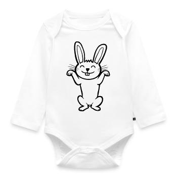 Stehendes glückliches Häschen - Baby Bio-Langarm-Body - Weiß - Vorne