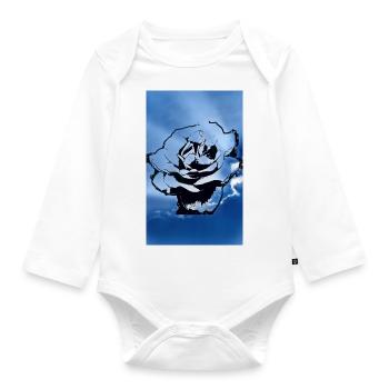Dark Blue Sky Flower - Organic Longsleeve Baby Bodysuit - white - Front