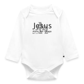 Christian Design Jesus, Alpha und Omega - Baby Bio-Langarm-Body - Weiß - Vorne