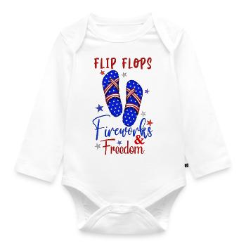 Flip Flops Fireworks Freedom - Organic Longsleeve Baby Bodysuit - white - Front