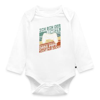 Schwangerschaft Baby Geburt Gamer - Papa Spruch - Baby Bio-Langarm-Body - Weiß - Vorne