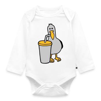 Möwe trinkt Cola Getränk - Baby Bio-Langarm-Body - Weiß - Vorne