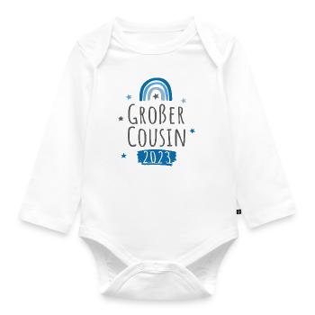 Großer Cousin 2023 Regenbogen - Baby Bio-Langarm-Body - Weiß - Vorne