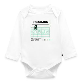 Puzzlespiel und Musiknoten Musiknotenschlüssel - Baby Bio-Langarm-Body - Weiß - Vorne