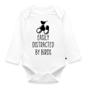 distracted by birds - Organic Longsleeve Baby Bodysuit - white - Front