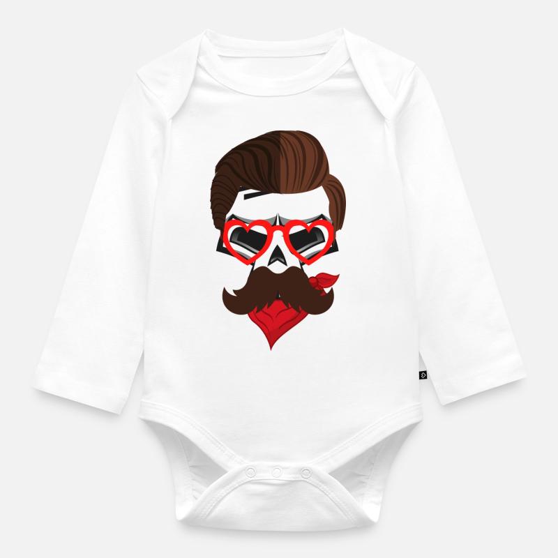 Skullhead beard4 - Organic Longsleeve Baby Bodysuit - white