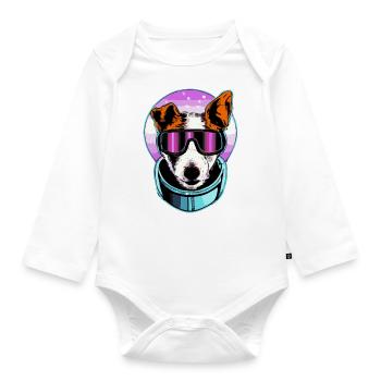 Jack Russell Terrier 80s Retro Space Dog Pupp - Body Bébé bio manches longues - blanc - Devant