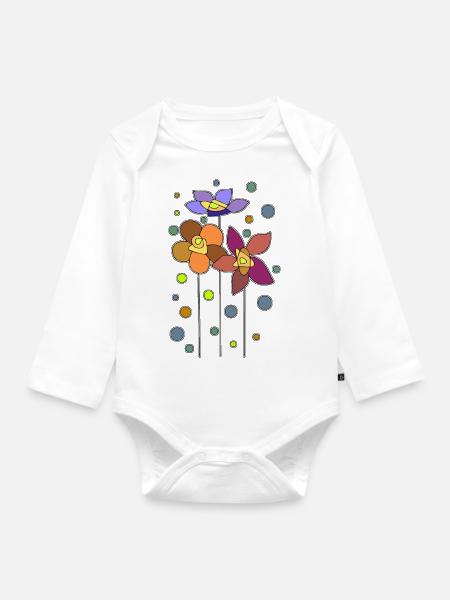 Blumen - Baby Bio-Langarm-Body - Weiß