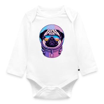 Pug 80s 90s Astronaut Dog Puppy - Organic Longsleeve Baby Bodysuit - white - Front