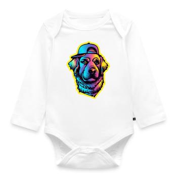 Labrador Synthwave Dog Gift Retriever des années 80 - Body Bébé bio manches longues - blanc - Devant