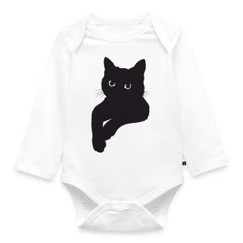 Schwarze Katze Pose - Baby Bio-Langarm-Body - Weiß - Vorne