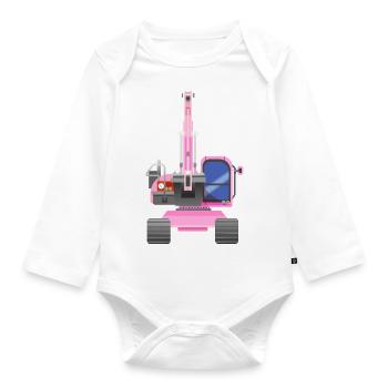 Bagger Pink von vorne - Baby Bio-Langarm-Body - Weiß - Vorne