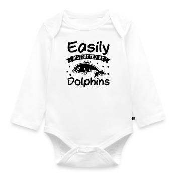 Abgelenkt von Delfinen Wildlife Sea Animal Ocean - Baby Bio-Langarm-Body - Weiß - Vorne