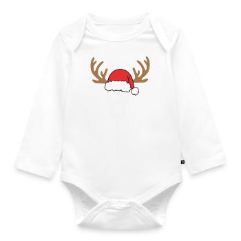 Guitar Christmas Santa Hat Reindeer Funny Xmas - Organic Longsleeve Baby Bodysuit - white - Front