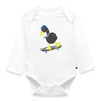 Schwarze Ente auf grau blau Skatebord, lustig cool - Baby Bio-Langarm-Body - Weiß - Vorne