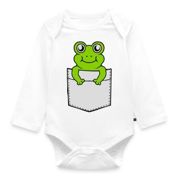 Poche de poitrine petite grenouille douce - Body Bébé bio manches longues - blanc - Devant