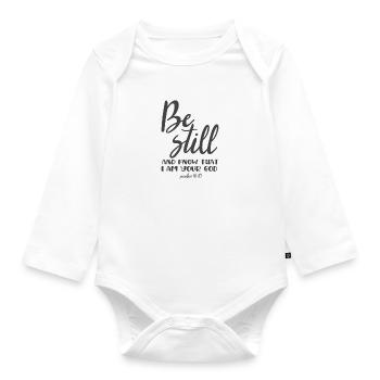 Christian Design sei still und wisse, dass ich dein - Baby Bio-Langarm-Body - Weiß - Vorne