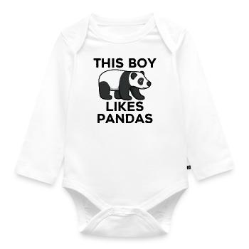 Boy Likes Panda Australia Cute Pandas Wildlife - Organic Longsleeve Baby Bodysuit - white - Front