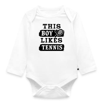 Boy Likes Playing Tennis Ironic Saying Summer Ball - Organic Longsleeve Baby Bodysuit - white - Front