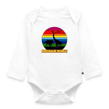 Dinosaur World, Rainbow Colors, Shadow Figure - Organic Longsleeve Baby Bodysuit - white - Front