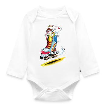 Blühwürmchen auf Rollschuh - Baby Bio-Langarm-Body - Weiß - Vorne