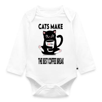 Cats make the best coffee break - Organic Longsleeve Baby Bodysuit - white - Front