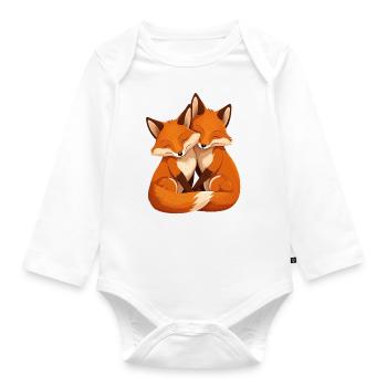 Fox couple cuddles Valentine's Day Love foxes - Organic Longsleeve Baby Bodysuit - white - Front