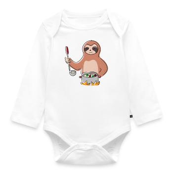 Sloth Cooking Cute Sloth Chef Lazy Forest Animal - Organic Longsleeve Baby Bodysuit - white - Front