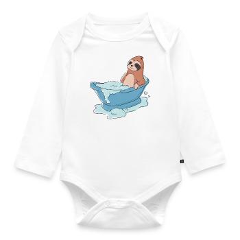 Lazy Sloth Bath Tub Relaxing Cute Sloth - Organic Longsleeve Baby Bodysuit - white - Front
